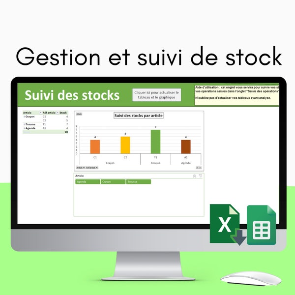 Suivi et gestion de stock tableau Excel et Googlesheet version française