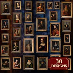 Set di 30 ritratti di maghi e streghe, Bundle Wal Art, Scuola di Magia e Stregoneria, Poster di Harry, Galleria stampabile, Download immediato