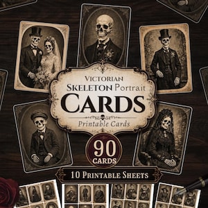 Victorian Skeleton Portrait Cards: Gothic ATC Cards, Vintage Junk Journal Ephemera & Halloween Printables (Digital Download)