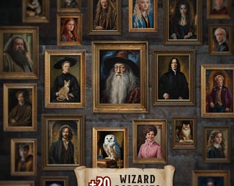 Set of +20 Wizard and Witch Portraits: DIY Gold Frame Prints, Magic School Gallery Wall (Digital Download)