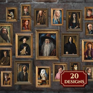 20er Set Zauberer- und Hexenportraits, Zauberschule Wandkunst, Druckbare Galerie, Harry Dekor, DIY Goldrahmen Drucke, Dark Academia Poster