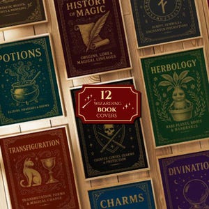 Set of 12 Wizarding Class Posters: DIY Academy Decor, Wizard School Wall Art, Printable Book Covers (Digital Download)