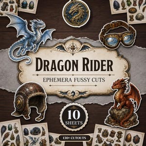 以下が含まれることがあります： 「Dragon Rider」のエフェメラの細かいカットのコレクション。ドラゴンイラスト、ゴーグル、ヴィンテージの飛行士ヘルメットが特徴です。このセットには、10枚のシートに130以上のカットアウトが含まれており、クラフトやスクラップブッキングのプロジェクトに最適です。