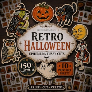 Retro Halloween Ephemera Cutouts: Vintage Halloween Fussy Cuts for Junk Journals & Crafts (Digital Download)