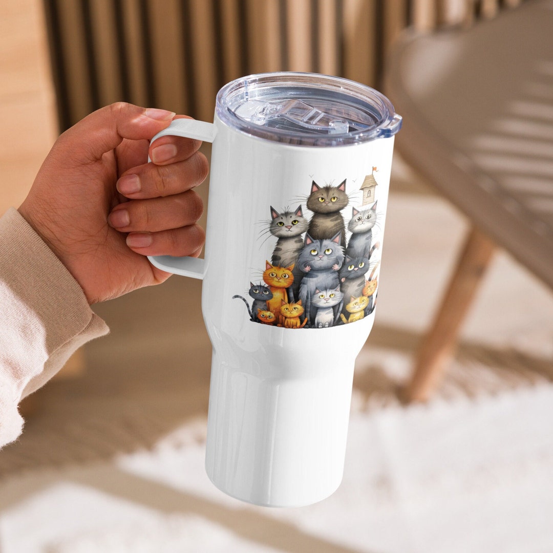 Funny Cat Travel Mug With a Handle and Lid Insulated Coffee Etsy