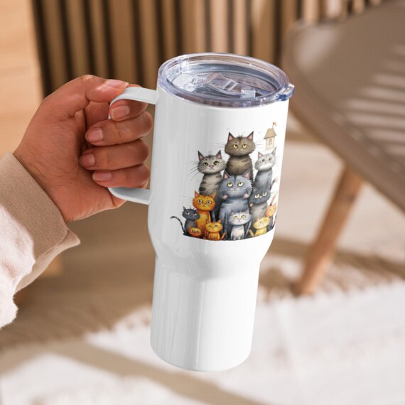 Funny Cat Travel Mug With a Handle and Lid Insulated Coffee 