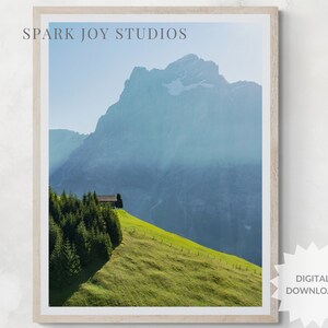Swiss Chalet in the Summer Alps, Alpine Retreat Photography, Mountain Getaway, Fine Art Printable, DIGITAL DOWNLOAD, Printable Wall Decor