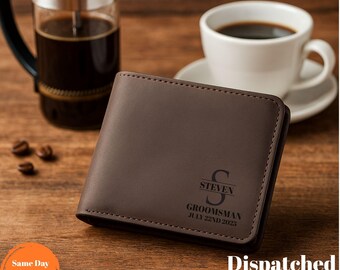 Personalized Engraved Leather Wallet for Men, Custom Bifold Wallet, Anniversary Gift