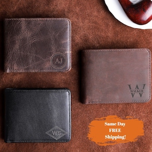 Regalo de aniversario para él, billetera personalizada, billetera para hombre, billetera grabada, billetera de cuero, billetera personalizada, regalo para novio para hombre, regalo para papá