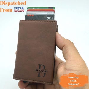 Personalized Leather RFID Pop-Up Wallet: Custom Engraved Card Holder