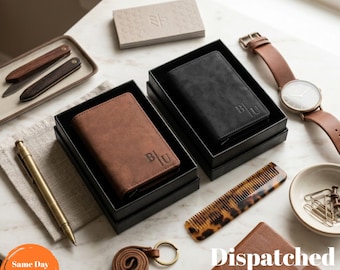 Personalized RFID Wallet / Genuine Leather Pop Up Card Holder Custom Handwriting for Men, Minimalist