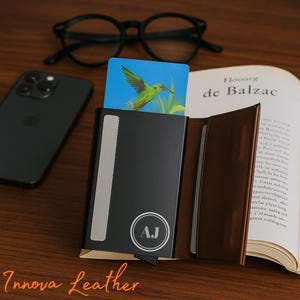 Personalized Leather Pop-Up Wallet: Slim RFID Card Holder, Engraved Gift