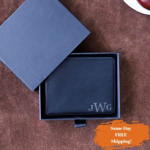 Cartera hecha a mano para hombre, cartera fina de cuero, regalo de cumpleaños para hombre, cartera con monograma, cartera personalizada, cartera grabada, cartera para padrinos de boda.