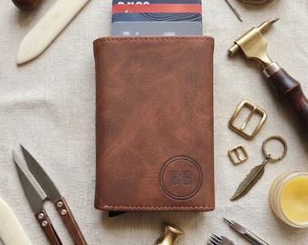 Slim RFID Pop Up Wallet Leather Card Holder Minimalist Front Pocket Wallet