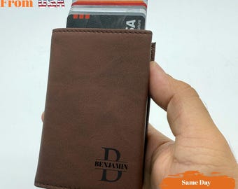 Pop Up Wallet for Men, RFID Card Holder, Personalized Leather Wallet