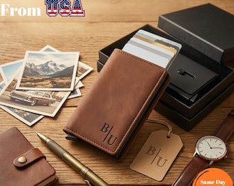 Personalized Slim Wallet, Engrave Leather Wallet for Men, Ideal Gift for Husband, Dad, Boyfriend, or Son | Birthday