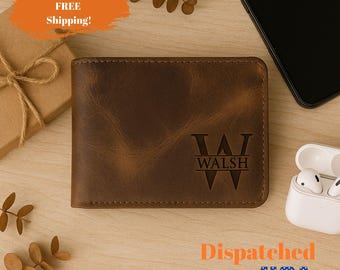 Personalized Leather Mens Wallet, Gift for Graduation, Dad, Boyfriend, Him Husband, Handwriting Engraved Custom Wallet, Anniversary Gift