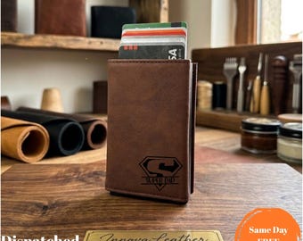 Leather Pop-Up Wallet, RFID Card Holder, Personalized Gift for Dad