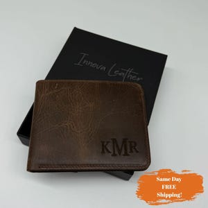 Cartera de cuero personalizada para hombre, regalo para aniversario, graduación, papá, novio, él, esposo, padre, billetera personalizada grabada a mano
