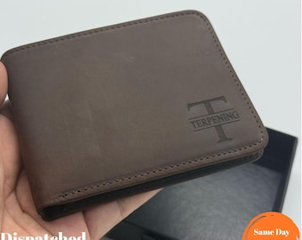 Slim Leather Bifold Wallet, Personalized Monogram, Handmade Gift