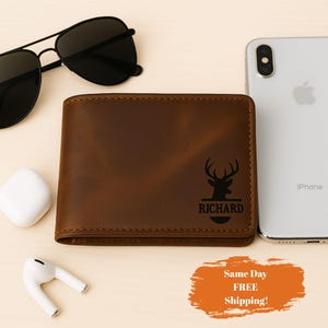 Personalized Leather Wallet, Engraved Genuine Leather Custom Wallet, Anniversary Gift For Him, Husband, Boyfriend, Men, Father, Dad, Son