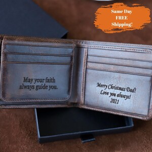 Cartera de cuero personalizada, cartera de cuero genuino grabada, regalo de aniversario para él, esposo, novio, hombres, padre, papá, hijo