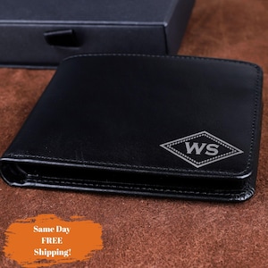 Cartera de cuero personalizada, regalo grabado para papá, cartera delgada, regalo para padrinos de boda, cartera de cumpleaños para hombre, cartera personalizada, regalo de aniversario