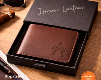Personalized Leather Wallet for Men, Custom Engraved Wallet, Fathers Day Gift