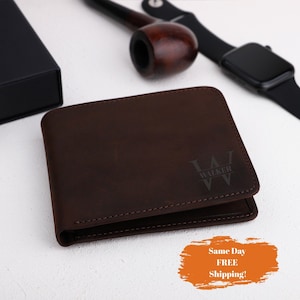 Cartera de cuero personalizada, cartera de cuero genuino grabada, regalo de aniversario para él, esposo, novio, hombres, padre, papá, hijo