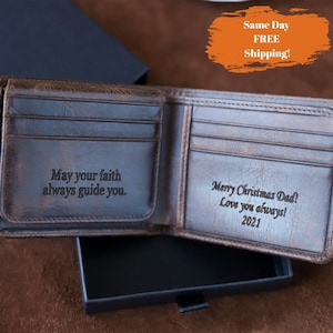 Cartera plegable para hombre, de cuero grabado, minimalista, con bolsillo frontal, de cuero flor, regalo de aniversario para su esposo.