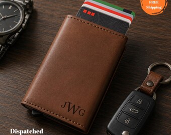Personalized Leather Wallet, RFID Pop Up Wallet, Slim Front Pocket Holder