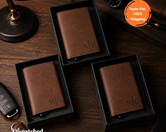 Personalized Leather Pop Up Wallet RFID Slim Card Holder Custom Engraved Groomsmen Gift