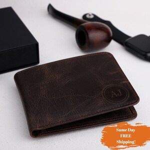 Cartera de cuero personalizada, cartera de cuero genuino grabada, regalo de aniversario para él, esposo, novio, hombres, padre, papá, hijo