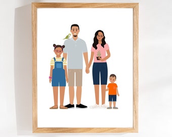 Personalized Family Portrait Drawing with pets - Cute illustration Gift - Custom Home Decor Art - Birthday Gift - Personalized Present