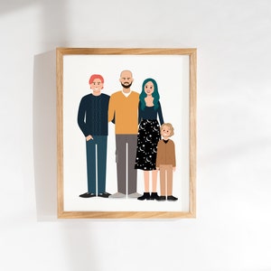 Personalized Family Portrait Illustration with Pets  - Custom Home Decor Gift - Birthday Gifts for Women/Men - Gifts for Mother - for Father