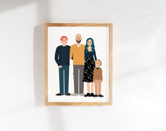 Personalized Family Portrait Illustration with Pets  - Custom Home Decor Gift - Birthday Gifts for Women/Men - Gifts for Mother - for Father