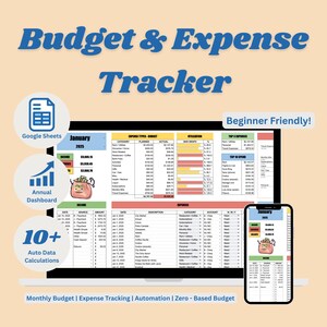 May include: A screenshot of a Google Sheet spreadsheet with a budget and expense tracker. The spreadsheet is titled "January 2025" and includes sections for income, expenses, and a monthly budget. The spreadsheet is designed to be user-friendly and includes features such as auto data calculations and a zero-based budget.