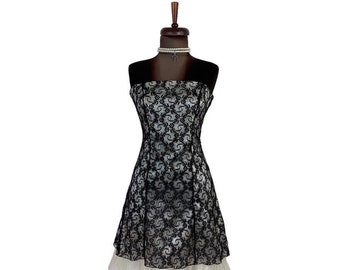 Vintage Black Lace Strapless Gown, Y2K Gothic Prom Dress