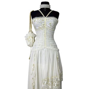 Vintage Y2K White Prom Dress: Halter Fairycore Lace Maxi Gown Coquette Formal Dress