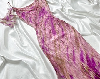 Vintage silk print beaded fairy dress + scarf - M/L main image 0