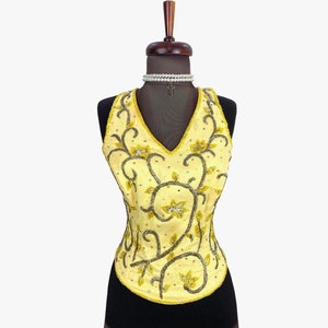 Vintage 90s Iridescent Beaded Halter neck Yellow Corset Top