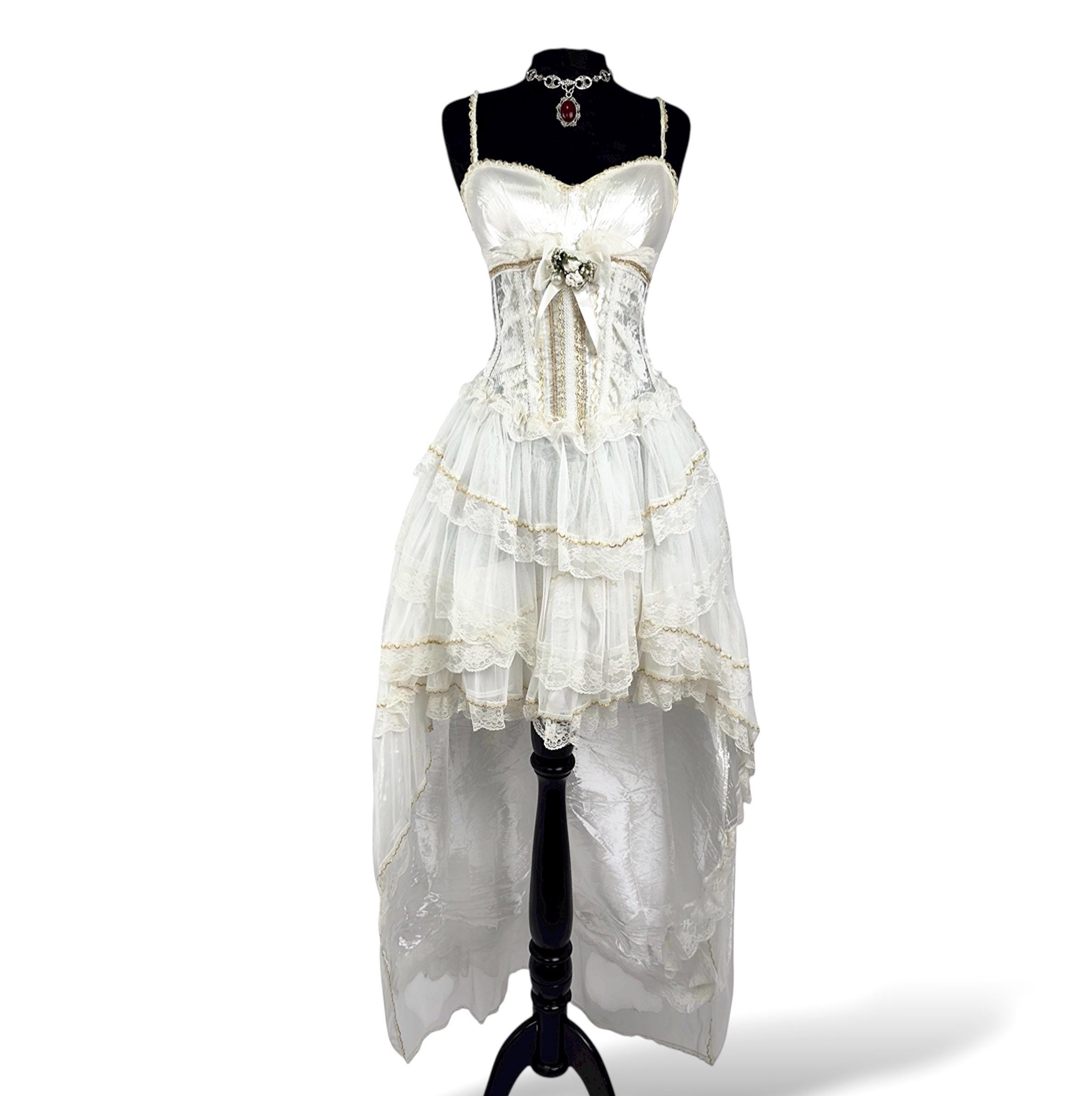 Lace Maxi Skirt Cream Lace Corset Vintage Lace Corset Prom Dress Y2K  Fairycore Gown (S)