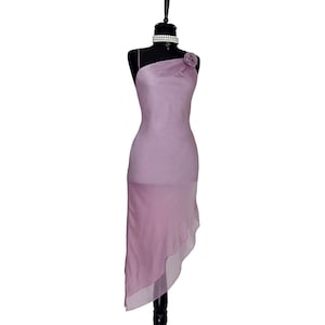 vintage asymmetric chiffon dress , lavender dress