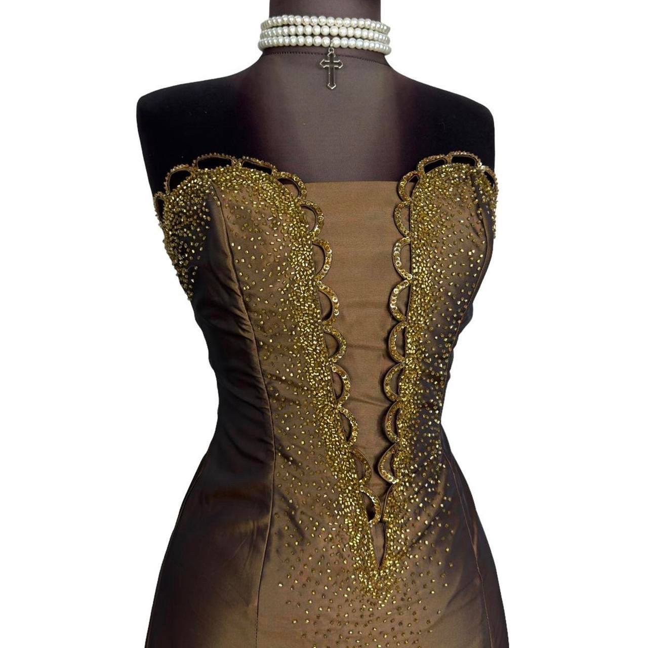 Vintage Bronze Taffeta Ballgown: Beaded Embroidery Prom Dress