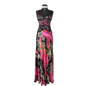 Vintage Pink Ombré Silk Maxi Dress: Beaded Lace Ballgown