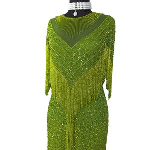 Vintage Green Beaded Gown: Embroidered Floor Length Occasion Dress