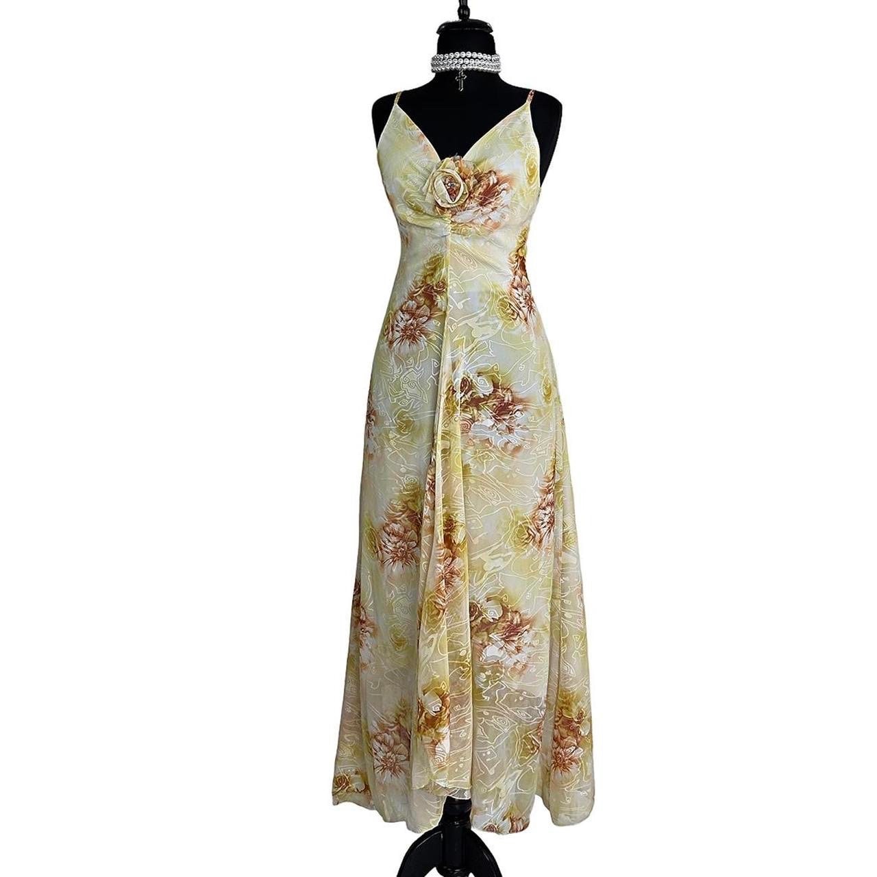 2000s y2k floral cream long dress