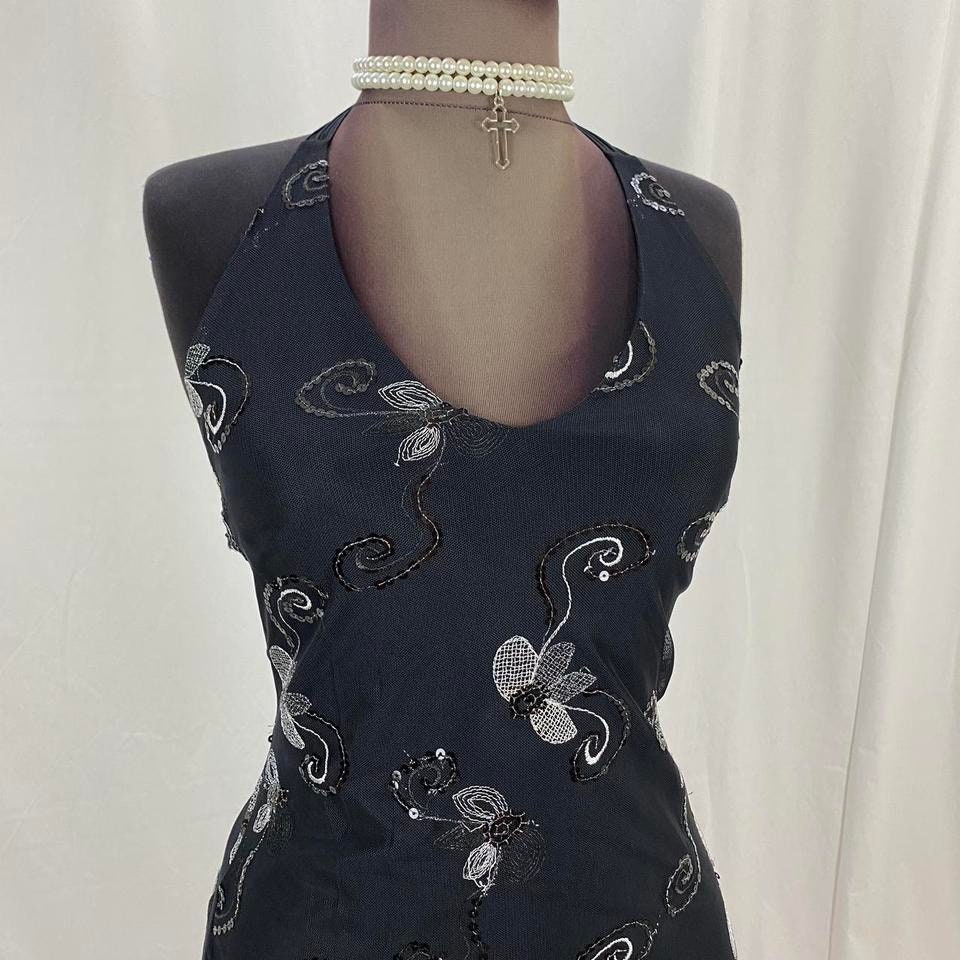Black Floral Embroidered Asymmetrical Slip Dress main image 1