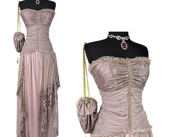 Vestido de fiesta vintage Y2K color lavanda: vestido largo de encaje estilo Fairycore sin tirantes, vestido formal coqueto