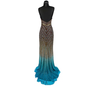 Vestido de fiesta vintage de seda sin tirantes con cuentas / Vestido largo ombré Y2K / Vestido formal estilo sirena / Vestido estilo hada / Vestido formal / Talla mediana